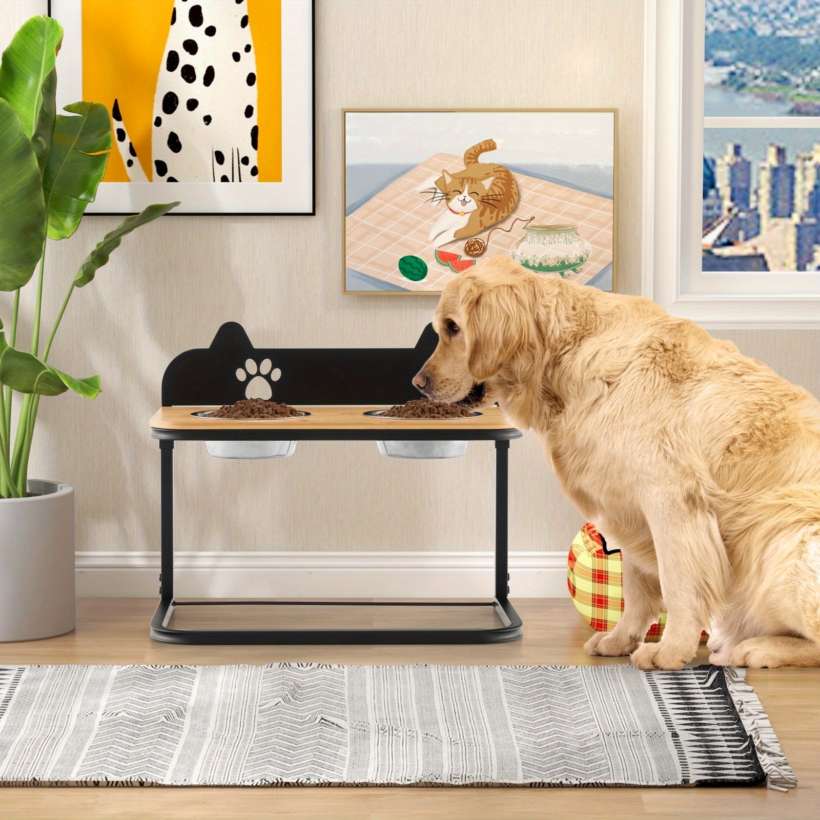 Erhöhte Hundenäpfe, 3 einstellbare Höhen, mit 2 Futter- und Wassernäpfen aus Edelstahl